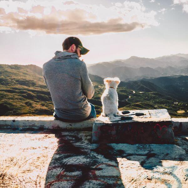 person sitting with dog